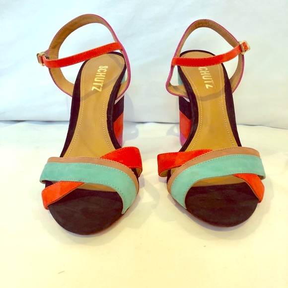 multicolor block heel sandals